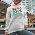 thumbnail image 2 of Have a Holly Jolly Christmas, Groovy Retro Wavy Text Merch Gift, White Hooded Sweatshirt or Hoodie, Small, 2 of 5