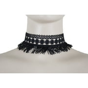 New Women Teen Fashion Jewelry Choker Necklace Tassel Wide Black Lace Fabric Fringes