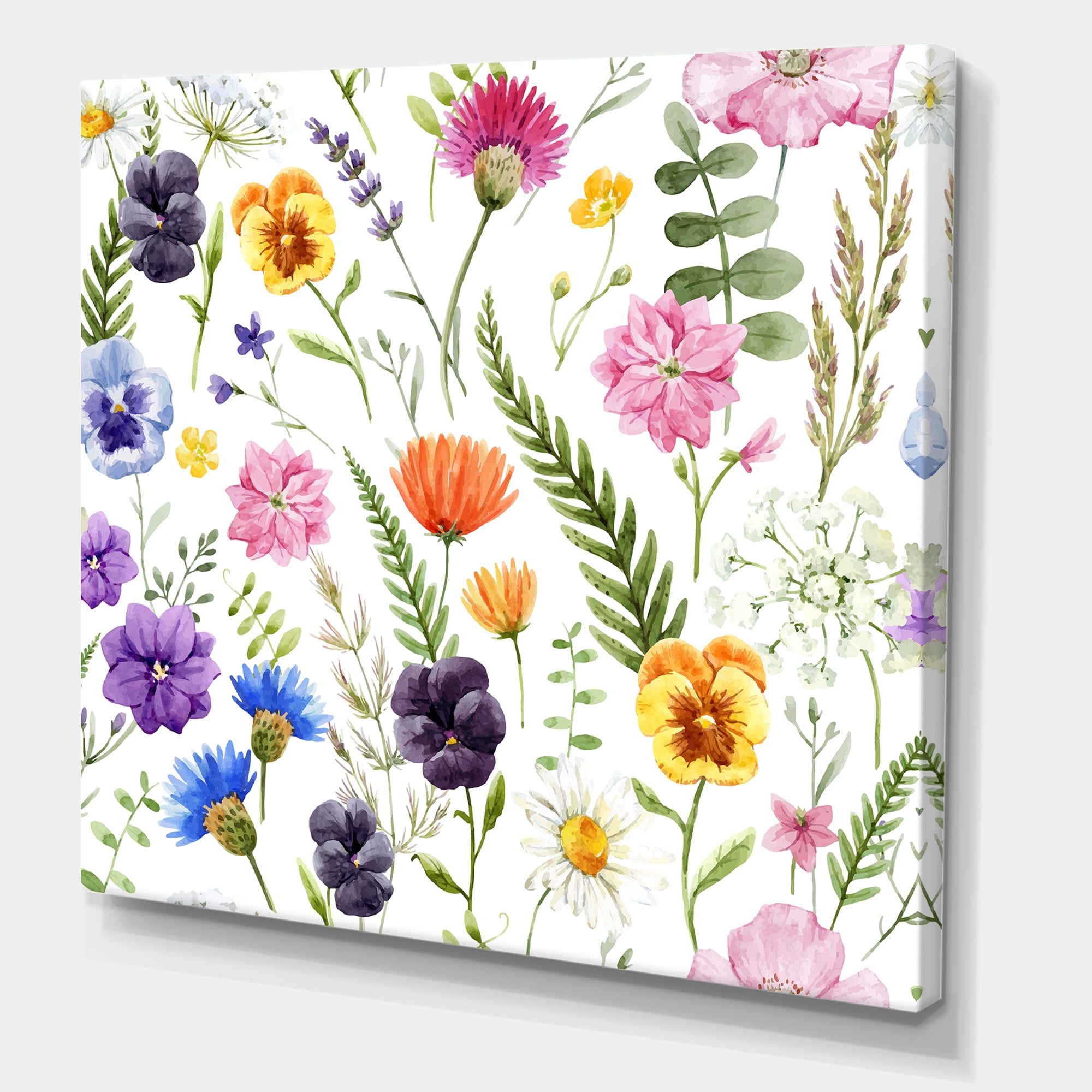 Designart ' Coloful Wildflowers Floral Pattern I ' Traditional Canvas Wall Art Print
