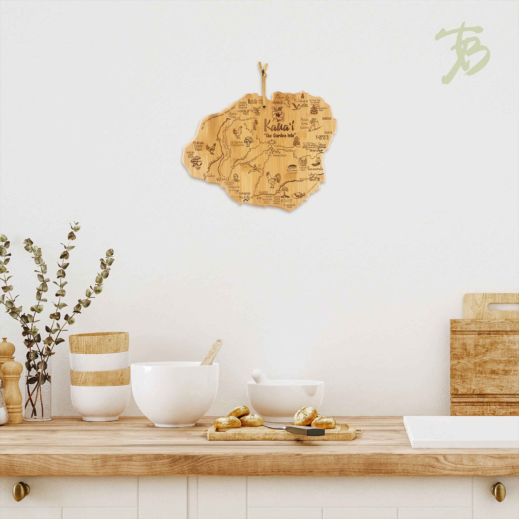 Totally Bamboo Destination Kauai Serving and Cutting Board, Includes Hang Tie for Wall Display