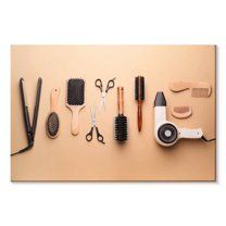 Elephant Stock Hair Salon Accessories Wall Art - Horizontal Canvas Wall Art - Lobby Wall Decor - Fashion And Beauty Canvas - Orange And Gray Decor - 36" x 24"