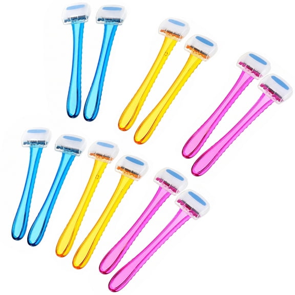 Lsupdaol 12 Pcs Disposable Bikini Razors for Women Bikini Line Trimmer Shaver Small T Type Razor Durable Travel Accessories Pubic Hair Removal Beauty for Body Cosmetic Tool(Light Pink, Yellow, Blue)