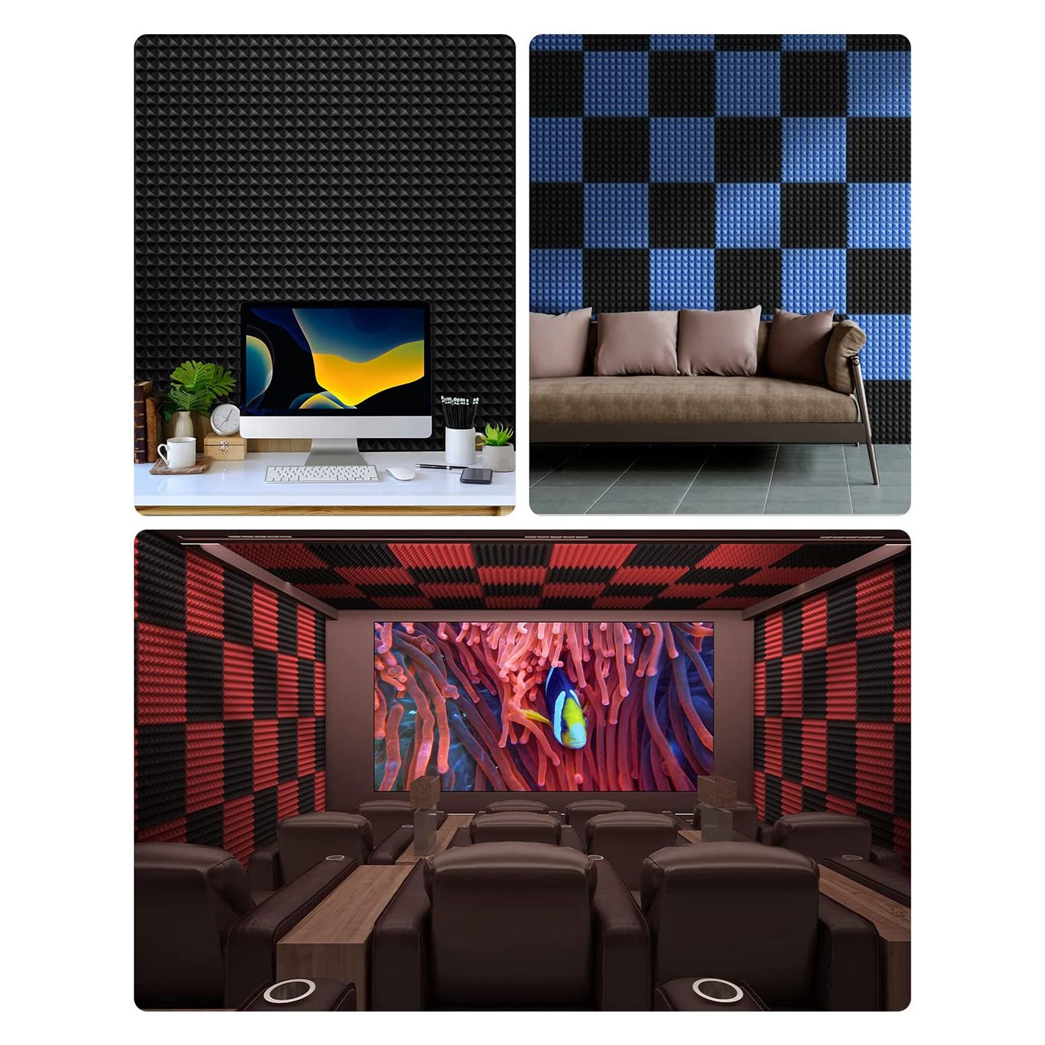 12 Pack Self-Adhesive Sound Proof Foam Panels 2X12X12Inch Acoustic Panels with High Density,Pyramid Acoustic Foam