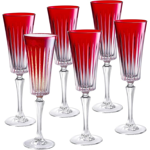Barski Colored Champagne Flute Glasses - Ruby (Red) Toasting Champagne Flute Glass - Wedding or Anniversary Flutes - Set of 6 - Gift Ready Colored Glasses - Ruby - 7 oz - Made in Europe
