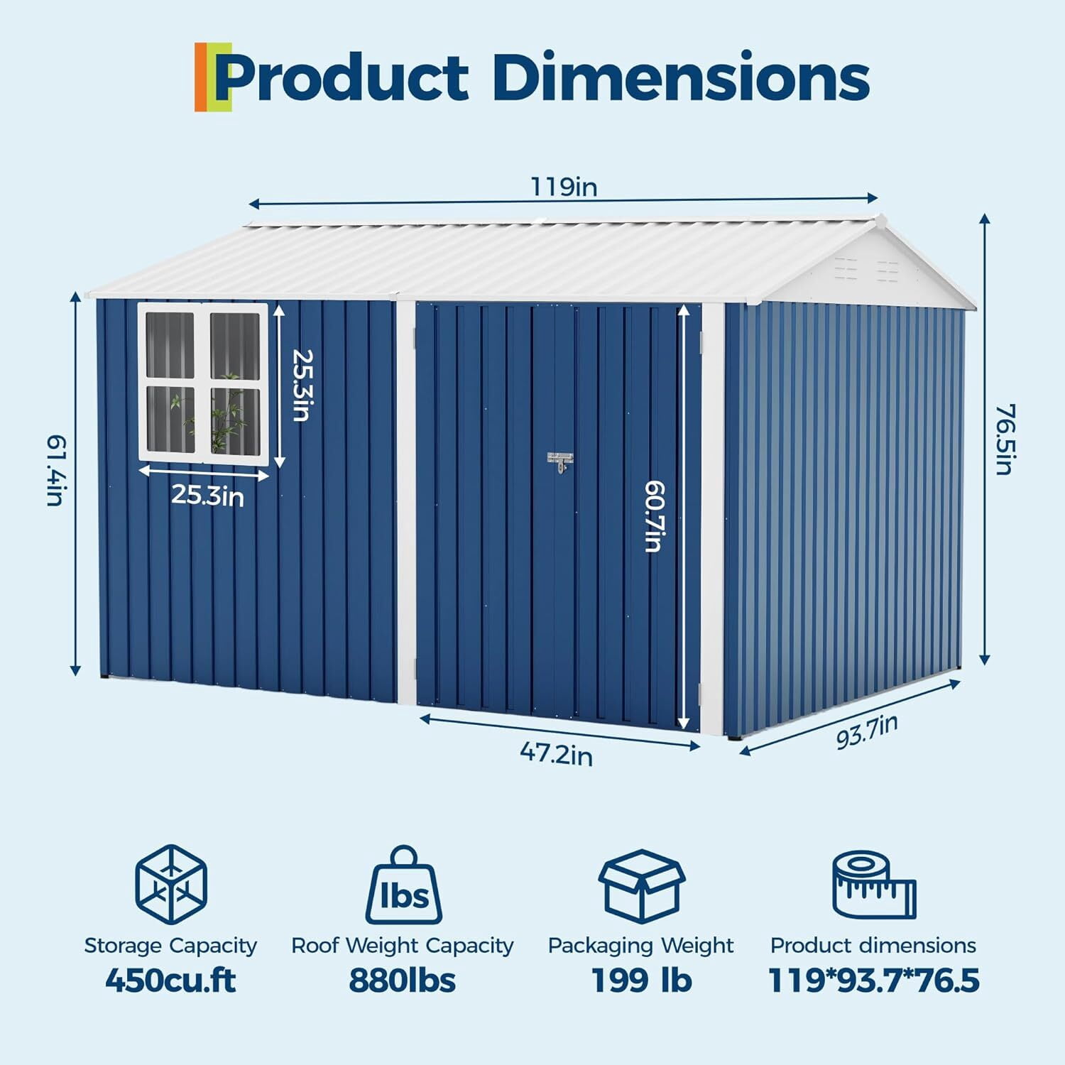 EuKer Metal Storage Sheds, 10ft x 8ft Outdoor Storage Shed with Lockable Door and Grid Window for Garden, Backyard, Blue
