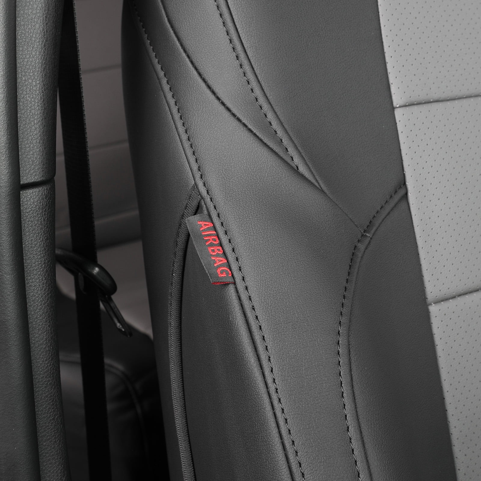 coverdream 2nd Gen Tacoma Seat Covers Custom Fit for 2012-2015 Toyota Tacoma Double Cab/Crew Cab Base (Regular Seats) - Breathable Leather Auto Seat Covers (Full Set,Black&Gray)