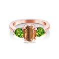 thumbnail image 2 of Gem Stone King 2.21 Ct Oval Brown Tiger Eye Green Peridot 18K Rose Gold Plated Silver Ring, 2 of 4