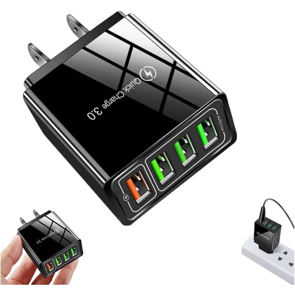 Phone Charger, 4-Port Wall Fast Charger with Intelligent Temperature Control, Multi-Protection System Universal Compatibility for All Phones