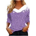 thumbnail image 3 of qolati Christmas Shirts for Women Holiday Loose Casual V Neck T Shirt 2024 Red Wine Glass Graphic Long Sleeve Party Xmas Fleece Collar Tops, 3 of 5