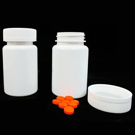 - 2 x Pill Bottle Storage Container Pet Tin Vial White 100ml Safety Cap Medicine