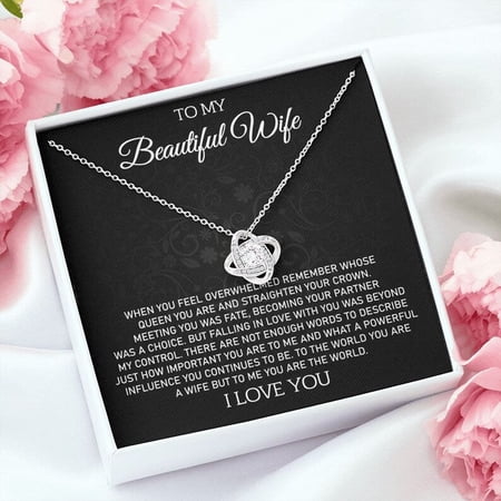 To My Beautiful Wife Necklace, Love Knot Necklace, Wife Gift From Husband, Wife Jewelry, Gold Love Knot Necklace