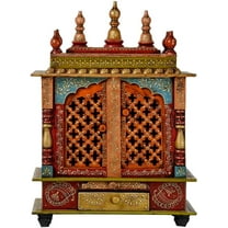 Wooden MDF Ethnic Rajisthani Multi Colored Temple / Devghar / Pooja Mandap / Indian Hindu Pooja Temple / Wall Hanging And Table Top Mandir