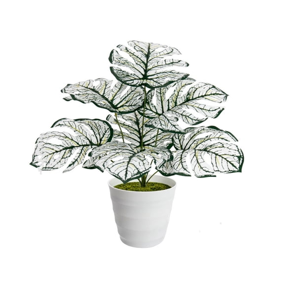 Artificial Monstera Plants 17.71 in, Faux Tropical Potted Plants for Desk, Shelf, Living Room, Bedroom Office Decor, White