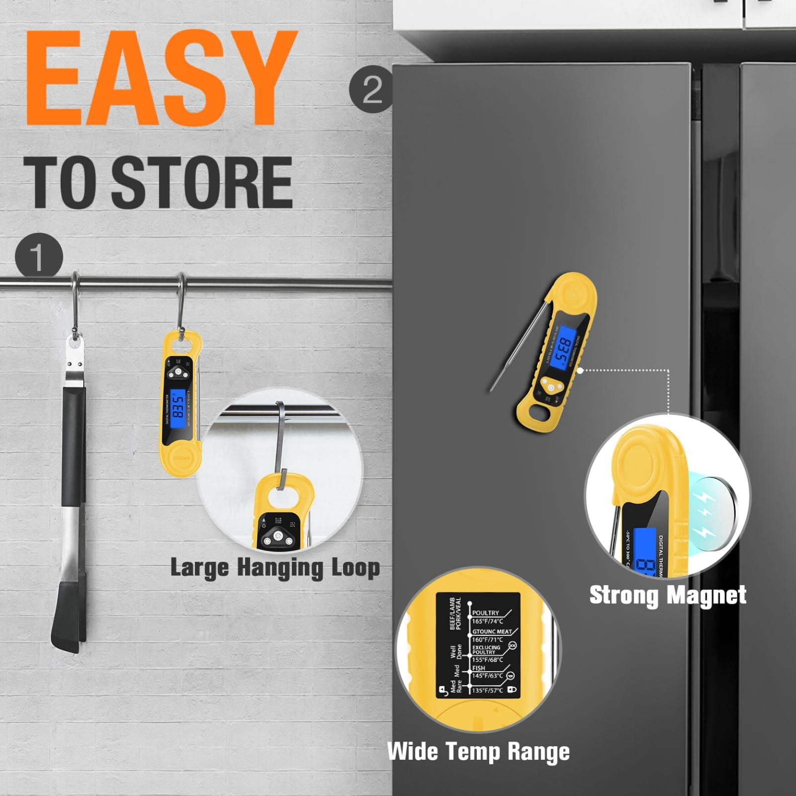 Food Thermometer Yellow Digital Instant Read for Cooking Candy Deep Fry BBQ Grill
