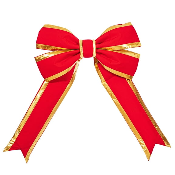 Vickerman 36" x 45" Red Canvas Gold Trim Outdoor Christmas Bow with UV Treated Material and Wire to Hang.