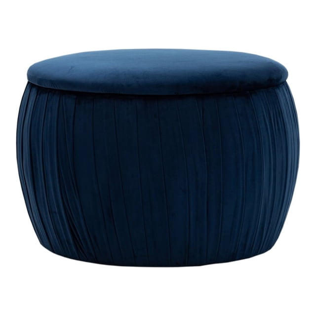 TOV Furniture Fleur 17.3" H Pouf de Rangement en Velours Transitionnel en Marine