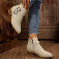 thumbnail image 5 of Willtoo Womens Vintage Double Buckle Ankle Boots Side Zipper Block Heel Short Booties Casual Western Chelsea Boots for Daily Wear, 5 of 6