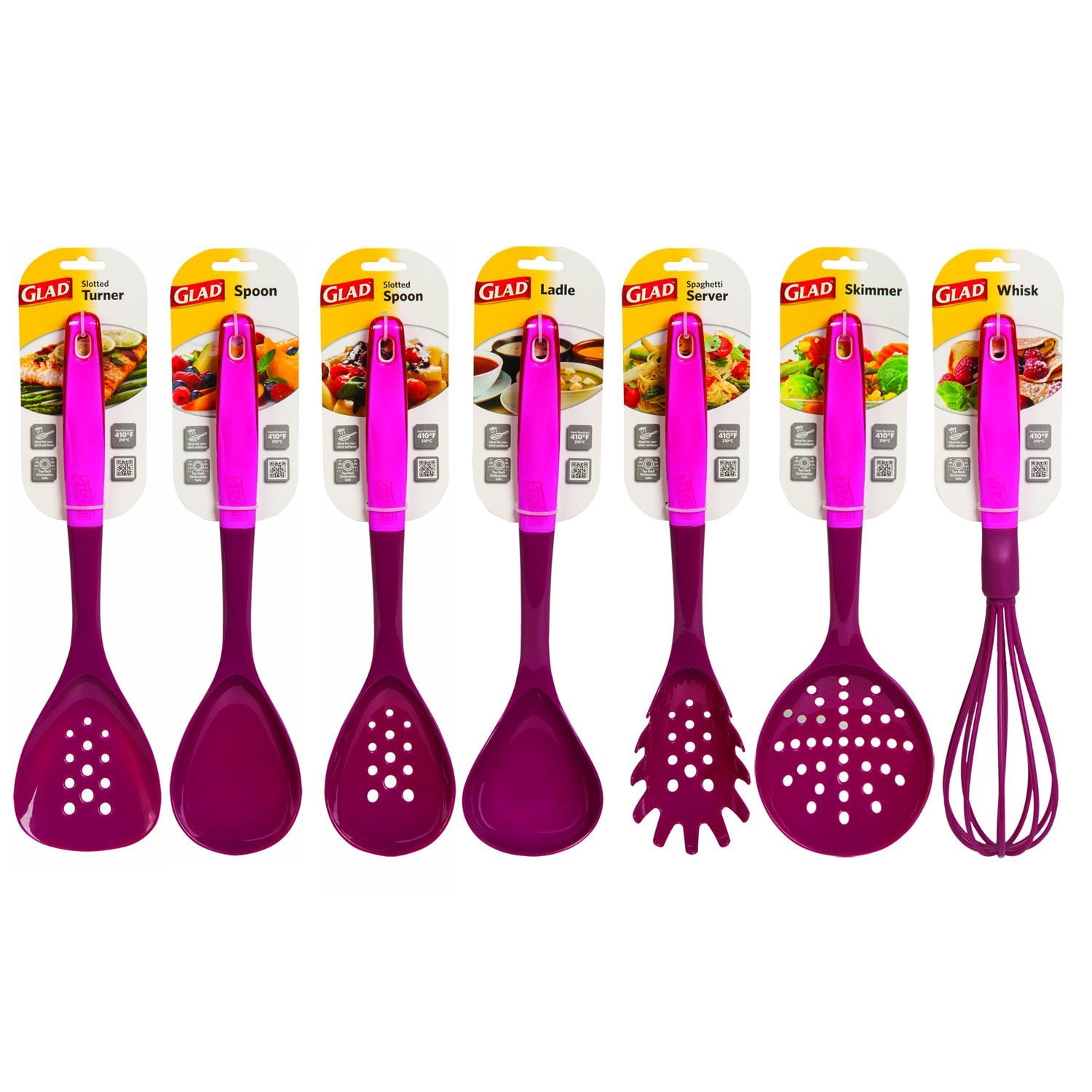 Glad Kitchen Cooking Utensil Set of 7 in Glossy Nylon up to 410 degrees