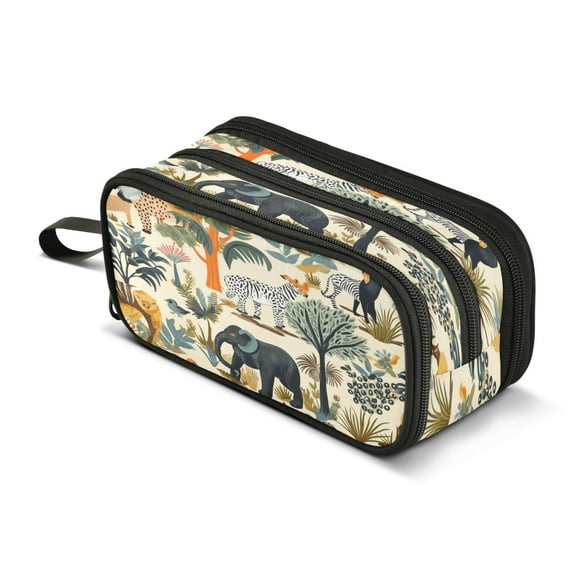 ALAZA Elephant Animals Pencil Case Bag 3 Compartment Pen Pouch Large Storage Holder Box Organizer