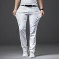 thumbnail image 3 of Jeans Blancs pour Hommes Mode Décontractée Style Classique Coupe Ajustée Pantalon Doux Marque Masculine Avancé, 3 of 6