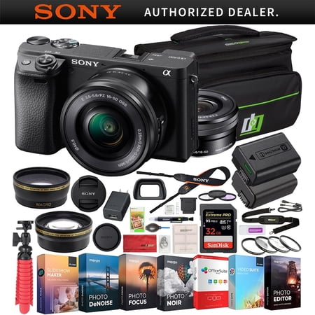 Sony a6400 4K Mirrorless Camera ILCE-6400L/B (Black) with 16-50mm f/3.5-5.6 OSS Lens Bundle with 0.43x Wide Angle 2.2X Telephoto Lens 40.5mm Filter Sets Deco Gear Bag and Accessories (17 Items)