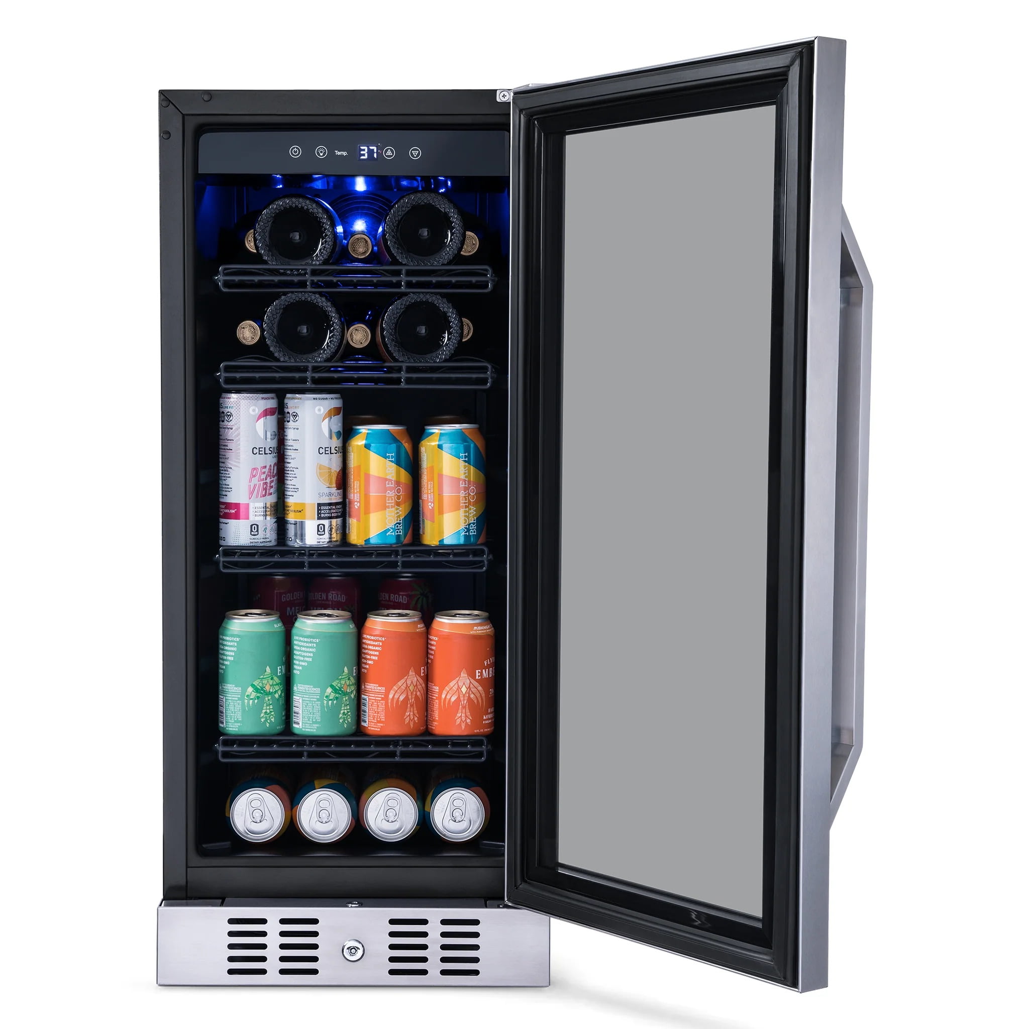Newair 15" Wine & Beverage Refrigerator, Hold 80 Cans or 33 Bottles, Silver