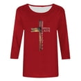 thumbnail image 4 of HOMBOM Y2k Tops Red 3/4 Sleeve Easter Cross Print Crew Neck Shirts Easter Clothes Women XL, 4 of 4