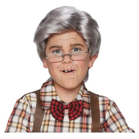 Child Boys Old Man Gray Side Parted Full Wig Costume 100 One Hundred