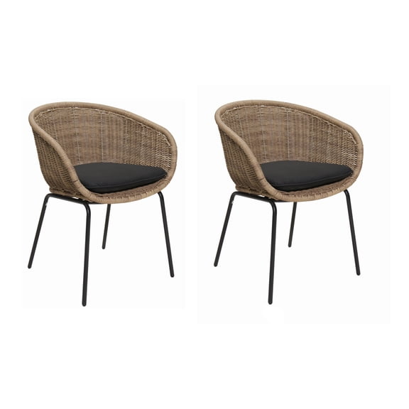 Outdoor Wicker Dining Chair, 2 Pack Weather Resistant Cushioned Chair for Patio Garden, Yellow