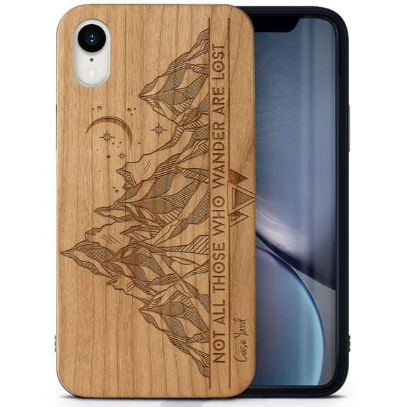 Case Yard Wooden Case Outside Soft TPU Silicone, Slim Fit Shockproof Wood Protective Phone Cover for Girls Boys Men and Women, Supports Wireless Charging Tribal Mountains Design case for iPhone-XR