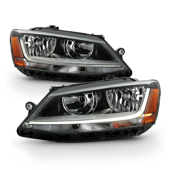 AKKON - Fits 2017-2018 Volkswagen Jetta [Halogen Type] Light Tube Chrome Headlights w/ LED DRL Model Pair Driver   Passenger