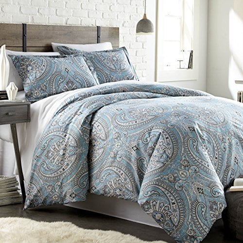 Southshore Fine Living, Inc. Oversized Comforter Bedding Set Down Alternative All-Season Warmth, Soft Cozy Paisley Bedspread 3-Piece with Two Matching Shams, Pure Melody Aqua, King / California King