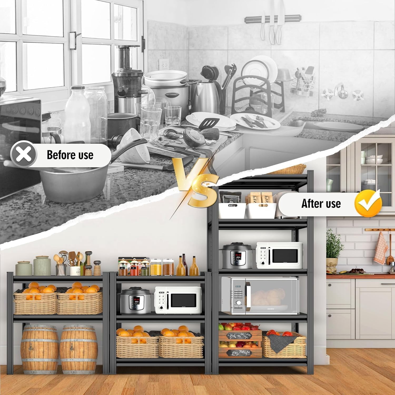 3-Tier Metal Storage Rack with Adjustable Shelves, Multi-purpose Organizer for Living Room, Kitchen, Garage, Office, Gym and More