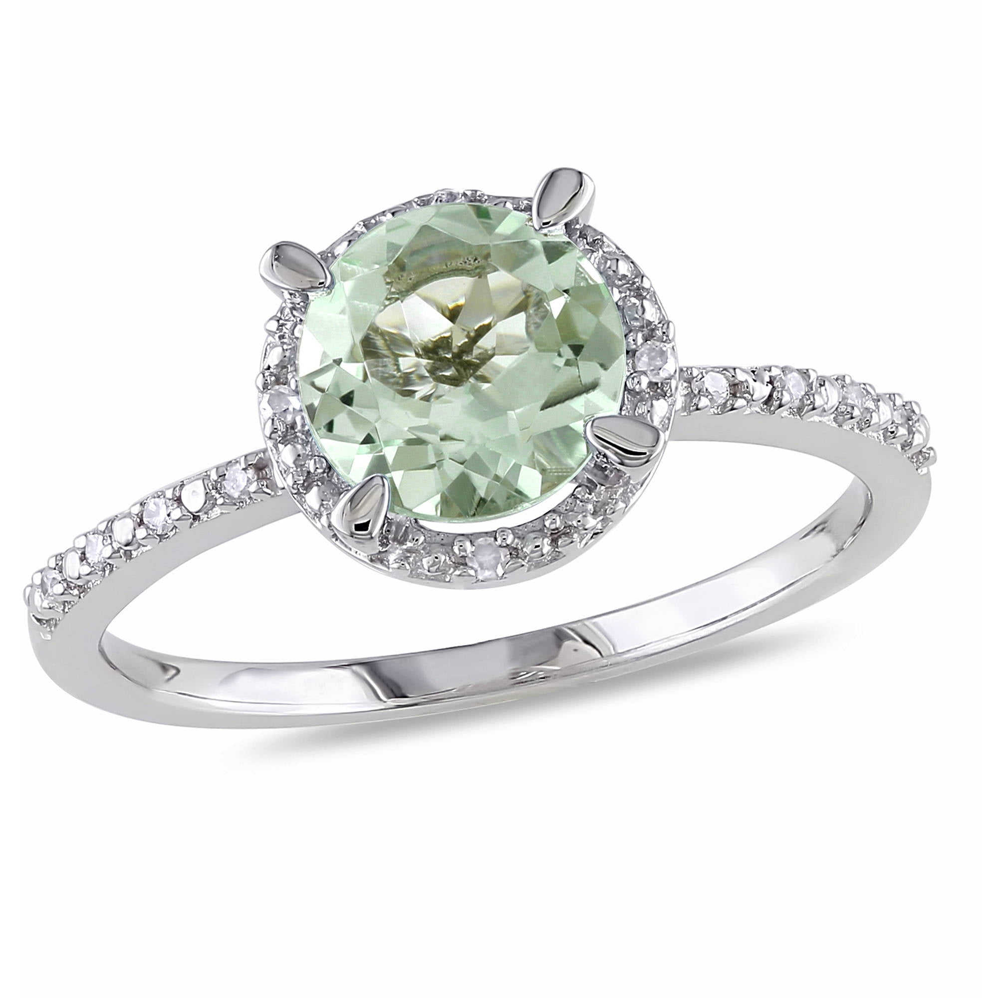 1-1 6 Carat T.G.W. Green Amethyst and Diamond Accent Sterling Silver Halo Ring by Generic