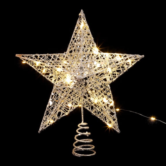 MERRYHAPY Five-Pointed Star Christmas Tree Topper with Warm LED Lights and Handcrafted Design for Holiday Decoration