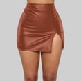 thumbnail image 2 of vigerkar Women Leather Skirt Side Split Bodycon Mini Skirt High Waist Skirt for Club Party Casual (Brown, XXL), 2 of 8