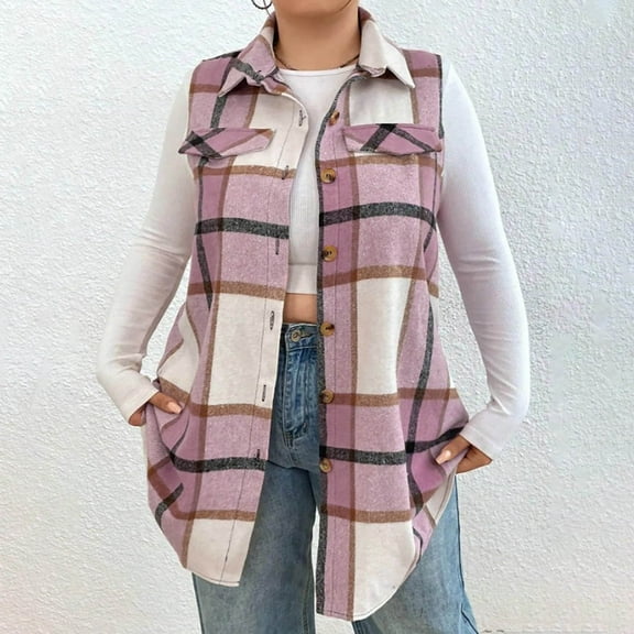 Wancir Flannel Vest for Women 2024 Fall Plaid Lightweight Long Fashion Casual Elegant Jacket with Pockets
