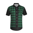 thumbnail image 1 of Lars Amadeus Camisa a cuadros de patchwork para hombre, manga corta, con botones, color block Verde negro S, 1 of 6
