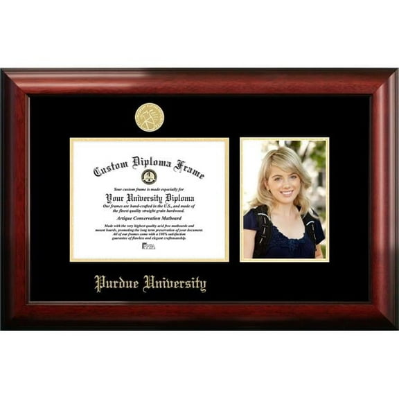 Campus Images IN988PGED-96257625 7.62 x 9.62 in. Purdue University Gold Embossed Diploma Satin Mahogany Frame with 5 x 7 in. Portrait