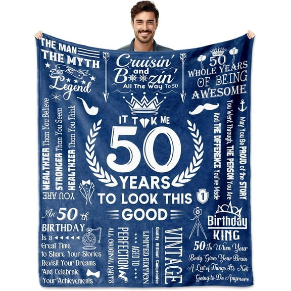 50th Birthday Gifts for Men, 50 Years Old Birthday Gifts for Men, 50th Birthday Gifts Blanket 60"x50", 50 Year Old Gifts for Men, Mens 50th Birthday Gift Ideas, Happy 50th Birthday Decorations