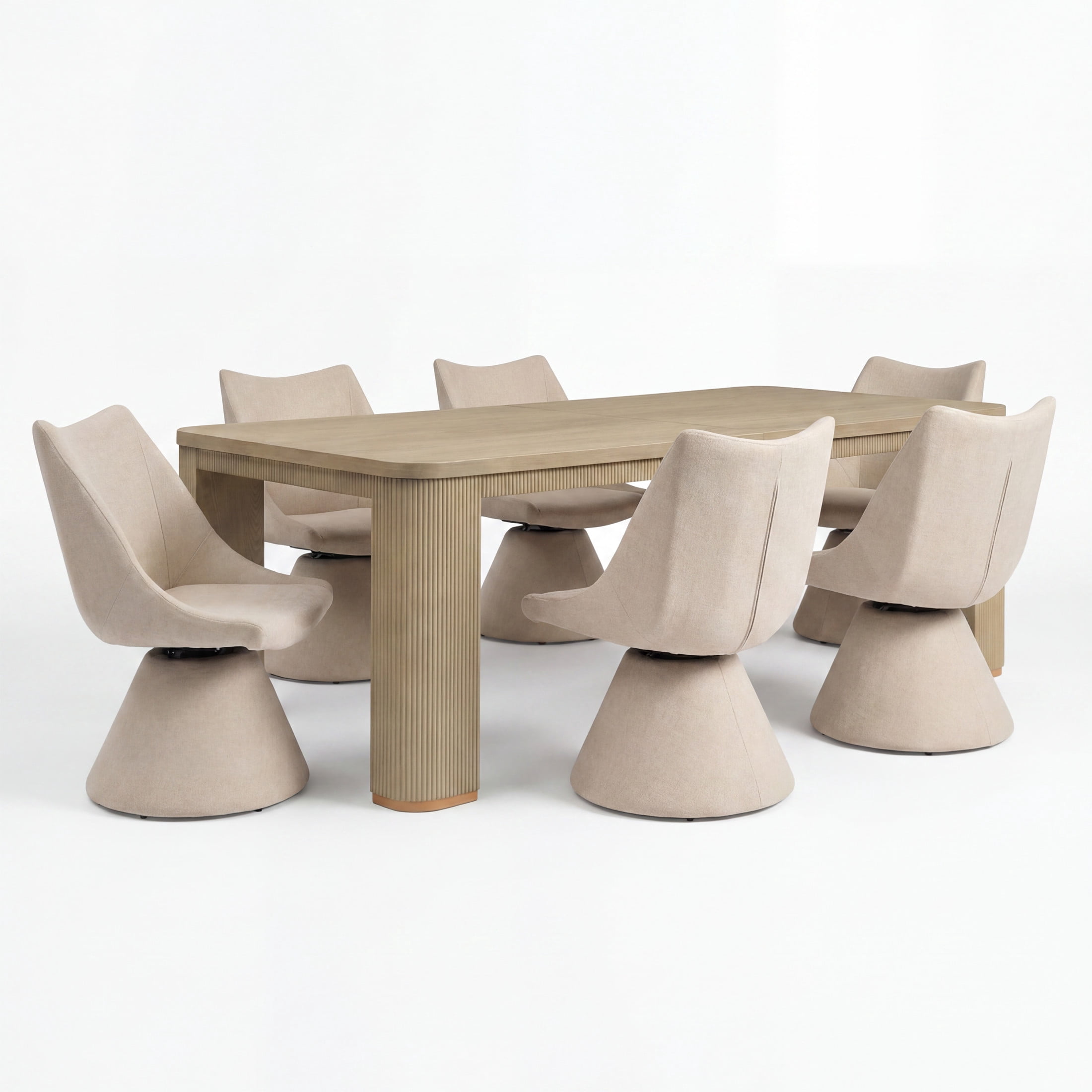 Christopher Knight Home 7-Piece Modern Swivel Upholstered Dining Chairs with 90" Table, Light Ash+Beige