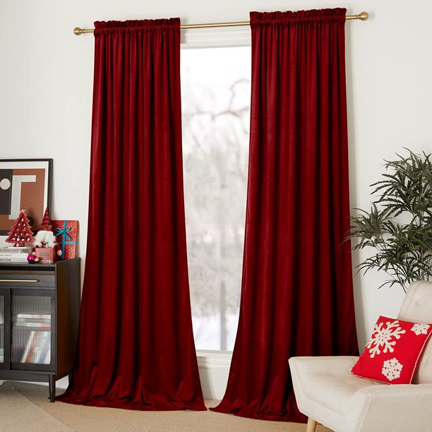 Black Velvet Blackout Curtains, Solid Heavy Matt Rod Pocket Drapes