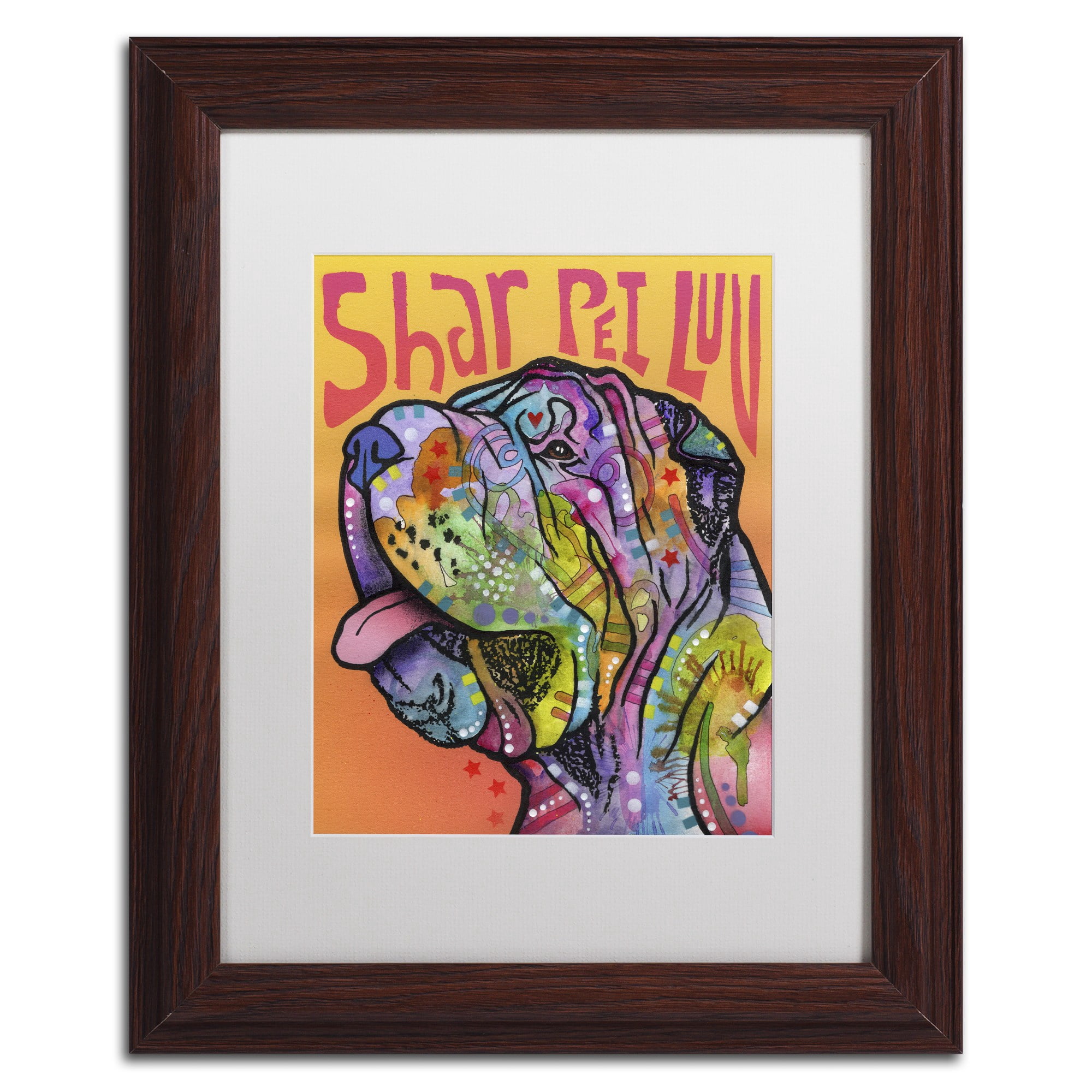 Trademark Fine Art 'Shar Pei Love' Canvas Art by Dean Russo, White Matte, Wood Frame
