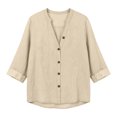 thumbnail image 7 of Nmnitkp Long Sleeve Shirts for Women Cotton Linen Button Down Shirt Stand V Neck Roll Up Long Sleeve Loose Fit Casual Blouse for Fall Work Daily Loungewear Beige,S, 7 of 7