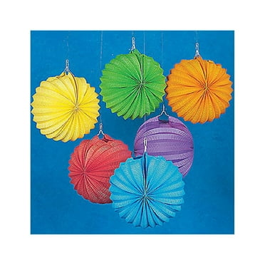 Fun Express Assorted Colors Solid Print Paper Party Lanterns & Hanging Pom Poms, 12 Count