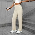 thumbnail image 5 of Zpanxa Women's High Waisted Pants with Button Front Elastic Waist Solid Color Comfort Fit Long Trousers with Pockets for Casual Wear Beige M, 5 of 7