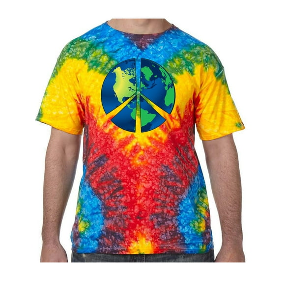 Blue Earth Peace Sign Psychedelic Tie Dye Tee Shirt - Woodstock, Medium Kids (10-12)