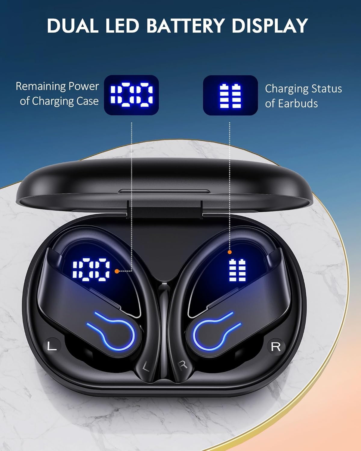 Wireless Bluetooth Earbuds 120H Playtime Bluetooth 5.4 Ear Buds for Sports, Hi-fi Stereo Earphones with LED Display Charging Case, Headphones for Running/Workout Audifonos Bluetooth inalambricos
