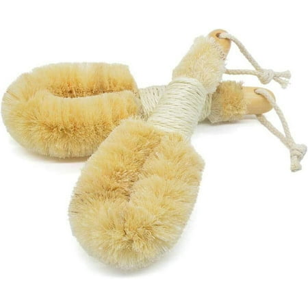 

2 Pack Sisal Brush Body Care Shower Wear-resistant Brush Cleaning Friction Tool Bathroom Reduce Wooden Handle Washing Bathroom