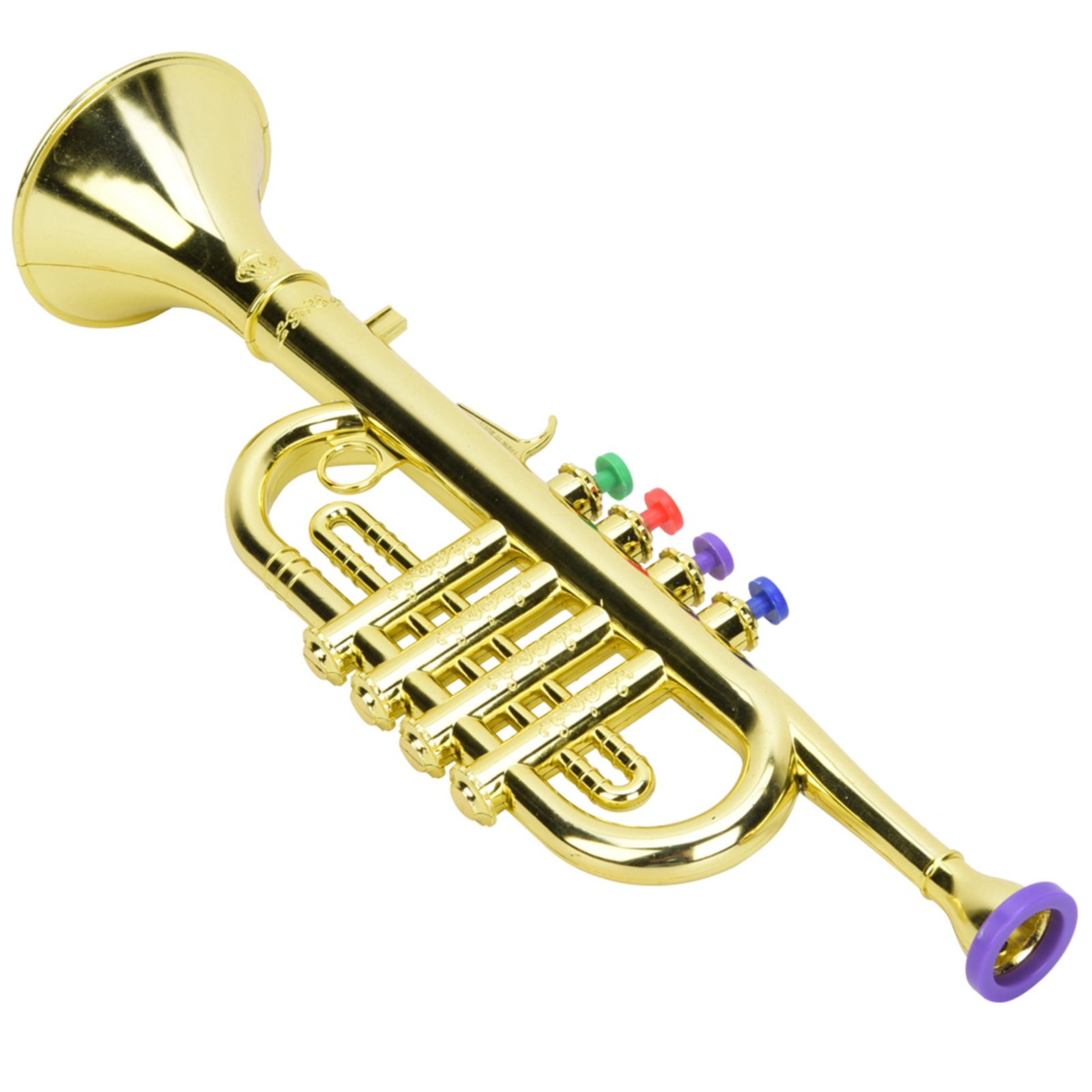 Kids Trumpet, Golden Plastic Trumpet Horn with 4 Colored Keys, Children's Trumpet Wind Instrument Brass Musical Instruments, Trumpet Toy Boys Girls